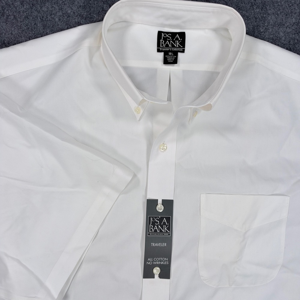 Jos. A. Bank Traveler Collection White Short Sleeve Shirt 18.5 No Wrinkle Cotton
